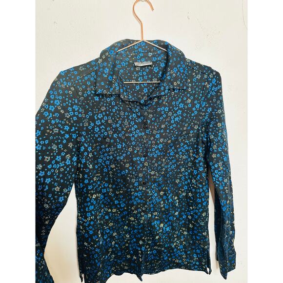 STINE GOYA Black Blue Metallic Button Front Floral Lucian Long Sleeve Top sz XS - Picture 6 of 15